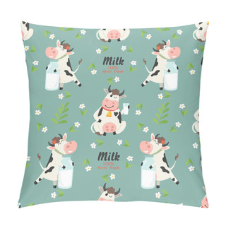 Personality  Seamless Pattern With Farm Cows And Milk Bottle Pillow Covers
