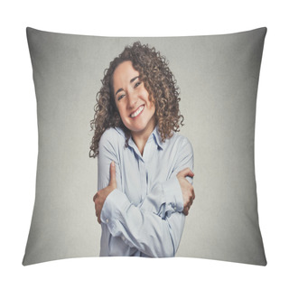 Personality  Smiling Woman Holding Hugging Herself Pillow Covers