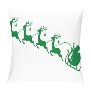 Personality  Green Christmas Sleigh Santa And Four Flying Reindeers Baubles Pillow Covers