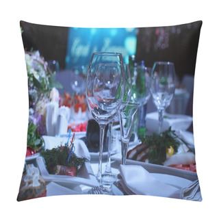 Personality  Wineglass On A Table In A Restaurant Pillow Covers