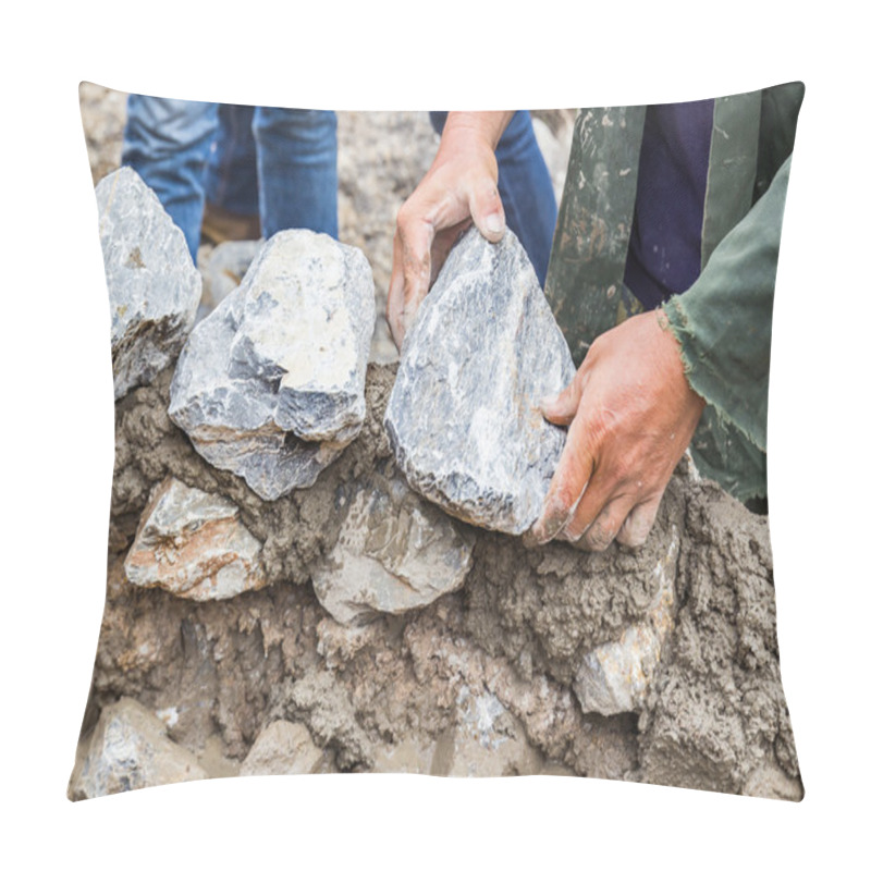 Personality  Hands Working On Masonry Stone Wall Pillow Covers