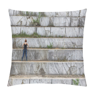 Personality  Woman In Jeans  Standing A Back In A Marble Quarry Pillow Covers