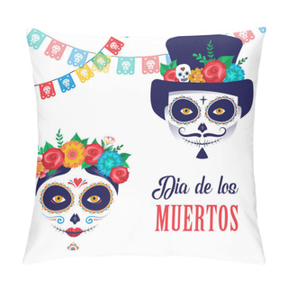 Personality  Dia De Los Muertos, Day Of The Dead, Mexican Holiday, Festival. Poster, Banner And Card With Make Up Of Sugar Skull, Woman And Man Pillow Covers