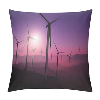 Personality  Wind Turbine Farm In Beautiful Nature Landscape. Pillow Covers