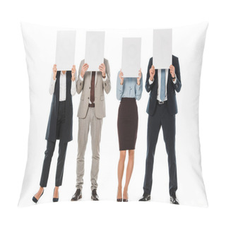 Personality  Business Team Hiding Behind Empty Boards Isolated On White Pillow Covers