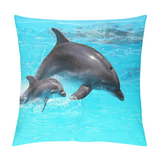 Personality  Dolphin With A Baby Floating In The Water Pillow Covers