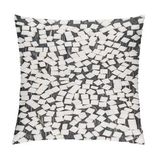 Personality  Top View Of White Sugar Cubes On Black Wooden Surface  Pillow Covers