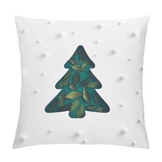 Personality  Christmas Minimal Concept - Xmas Tree Silhouette Made With Green Leaf And Snowfall Pattern. Square Composition, Flat Lay, View From Above. Merry Christmas Background. New Year Christmas. Pillow Covers