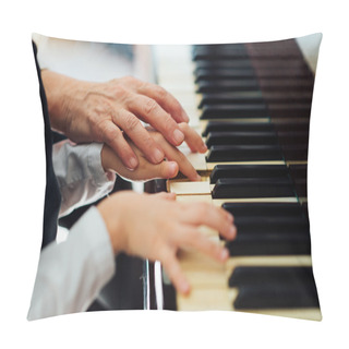 Personality  Experienced Hand Of  Old Music Teacher Helps  Child  Pupil Pillow Covers