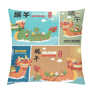 Personality  Vintage Chinese Rice Dumplings Cartoon Character. Dragon Boat Festival Illustration.(caption: Dragon Boat Festival, 5th Day Of May) Pillow Covers