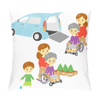 Personality  Old Woman In Wheelchair, Adapted Vehicle, Family Pillow Covers
