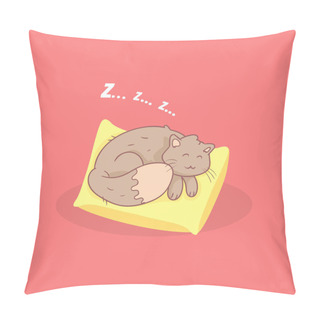 Personality  Cute Adorable Grey Cat Sleeping On A Pillow Vector Illustration Pillow Covers