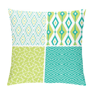Personality Set Of Green Ikat Diamond Seamless Patterns Backgrounds Pillow Covers
