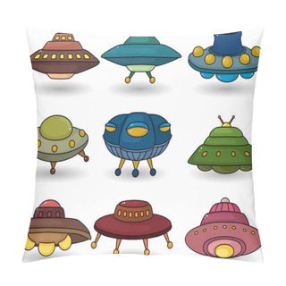 Personality  Cartoon Ufo Spaceship Icon Set Pillow Covers