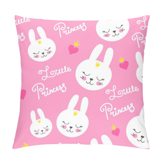 Personality  Cute Baby Pattern With Little Bunny. Cartoon Animal Girl Print Vector Seamless. Sweet Pink Background For Princess Birthday, Kids Clothing Or Dress, Nursery Wallpaper, Bedroom Textile. Pillow Covers