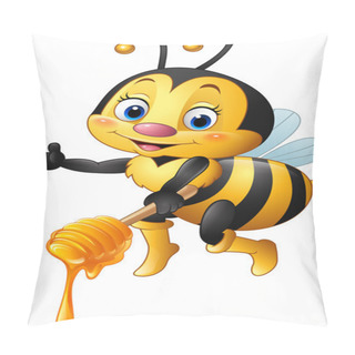 Personality  Cartoon Bee Holding Honey Dipper Pillow Covers