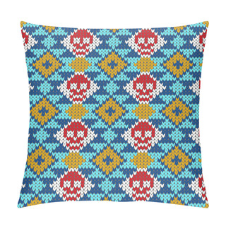 Personality Seamless Pattern With Skull And Ethnic Mexican Elements. Day Of The Dead, A Traditional Holiday In Mexico. For Postcard Or Celebration Design. Traditional Latin American Patterns And Ornaments Pillow Covers