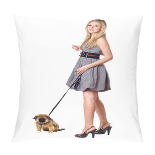 Personality  Blonde Walking Over Her Puppy Pillow Covers
