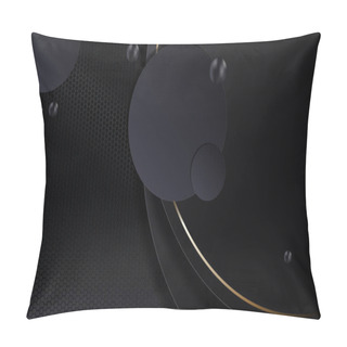 Personality  Abstract Geometric Mesh Dark Design With A Round Frame With A Gold Border And A Set Of Circles Pillow Covers