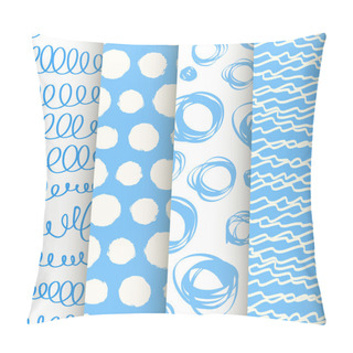 Personality  Set Of 4 Blue And White Doodle Seamless Patterns Pillow Covers
