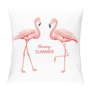 Personality  Tropical Birds Illustration. Pink Flamingos Set. Two Staing Flamingos. Elements For Invitation Card And Your Template Design. Pillow Covers