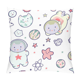 Personality  Kawaii Cat Astronaut In Space Seamless Pattern. Cartoon Charters. Editable Illustration. Pillow Covers