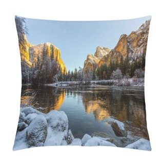 Personality  Winter's Serenity: Post-Snowstorm Yosemite National Park Views From Merced River, California, USA, Captured In Breathtaking 4K Pillow Covers