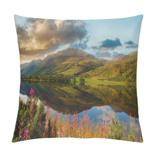 Personality  Epic Scenic Loch In The Scottish Highlands. Beautiful Landscape From Scotland With Mountains, Flowers And A Loch With Water Reflections Pillow Covers