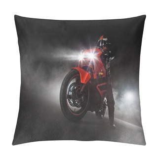 Personality  Supersport Motorcycle Driver At Night With Smoke Around Pillow Covers