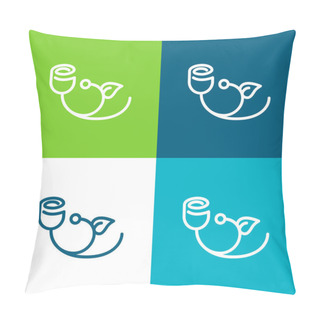 Personality  Bell Flower With Leaf Outline Flat Four Color Minimal Icon Set Pillow Covers