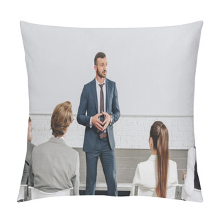 Personality  Pensive Business Trainer Looking Away In Hub Pillow Covers