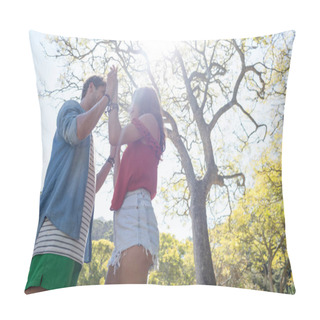 Personality  Couple Holding Hands In Park Pillow Covers