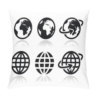 Personality  Globe Earth Vector Icons Set With Reflection Pillow Covers