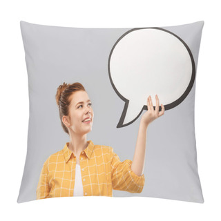 Personality  Red Haired Teenage Girl Holding Speech Bubble Pillow Covers