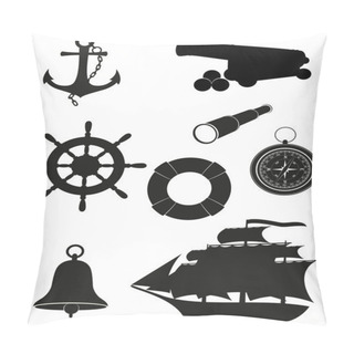 Personality  Set Of Sea Antique Icons Vector Illustration Black Silhouette Pillow Covers