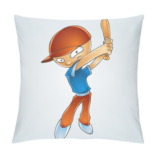 Personality  Cartoon Boy Playing Baseball. Vector Illustration Pillow Covers