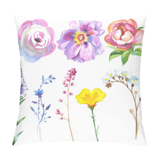 Personality  Painted Wildflower Flowers Set In A Watercolor Style. Pillow Covers