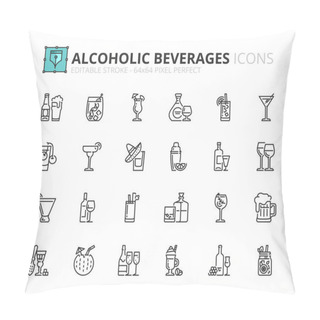 Personality  Outline Icons About Alcoholic Beverages. Drinks. Editable Stroke. 64x64 Pixel Perfect. Pillow Covers