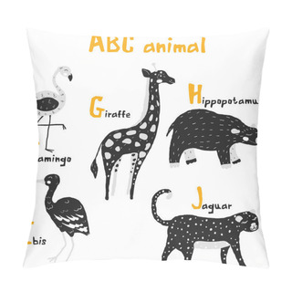 Personality  Vector Hand Drawn Cute Abc Alphabet Animal Scandinavian Design, Flamingo, Giraffe, Hippopotamusl, Ibis, Jaguar Pillow Covers
