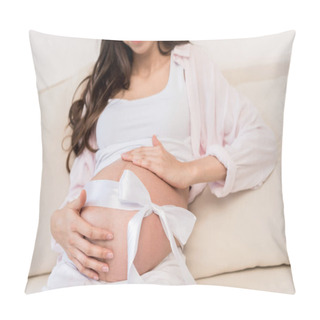 Personality  Pregnant Woman With Ribbon Around Belly Pillow Covers
