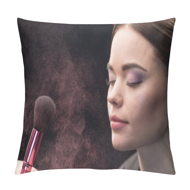 Personality  Make-up artist sprinkling face of model  pillow covers
