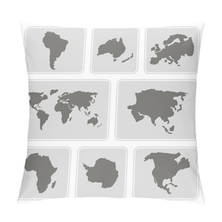 Personality  Set Of Monochrome Icons With Continents For Your Design Pillow Covers
