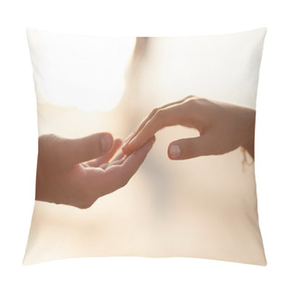 Personality  Wedding Couple Holding Hands On Sunset. Pillow Covers