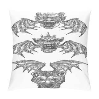 Personality  Set Of Devil Heads With Big Demon Horns Or Antlers And Sharp Fan Pillow Covers