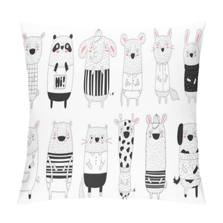 Personality  Vector Collection Of Doodle Funny Animals. Pillow Covers