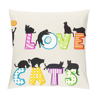 Personality  I Love Card Card With Cats Silhouettes Pillow Covers
