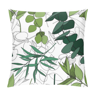 Personality  Vector Eucalyptus Leaves Branch. Black And White Engraved Ink Art. Seamless Background Pattern. Pillow Covers