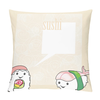 Personality  Cute Sushi Cartoon Illustration Card Pillow Covers