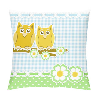 Personality  Romantic Background With Owls On Blossoming Branch Pillow Covers