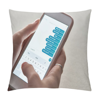 Personality  Cropped View Of Abuser Sending Offensive Messages While Using Smartphone, Illustrative Editorial Pillow Covers